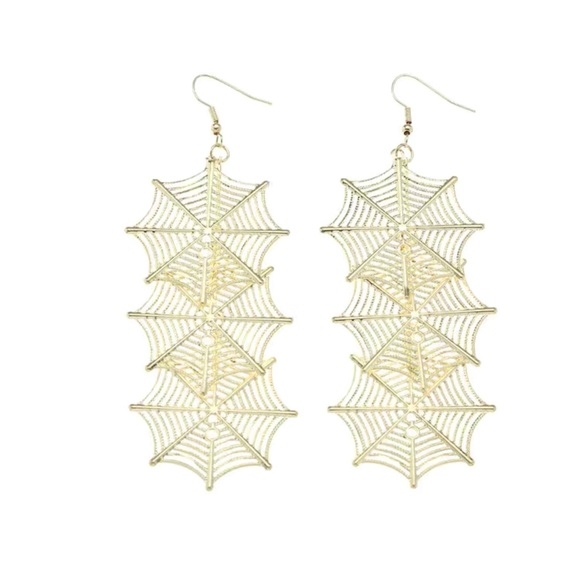 Gold Spiderweb Dangle Earrings - Picture 3 of 6